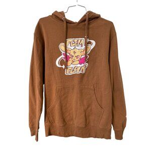Flim Flam Hoodie Size Small Long Sleeve Pullover Printed Graphic Brown Relaxed